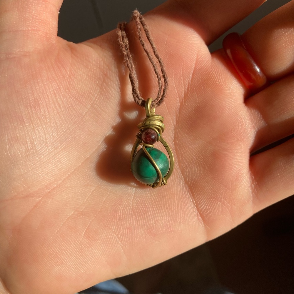 Green malachite stone necklace